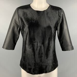 IRIS and INK Size 6 Black Leather Calf Hair 3/4 Sleeves Casual Top